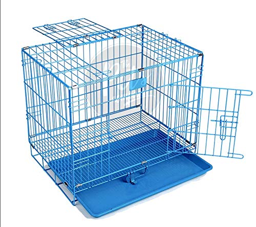 Double Door Folding Metal Dog Cage with Paw Protector, for Small Dogs and Puppies, Small, Blue, 24 Inch