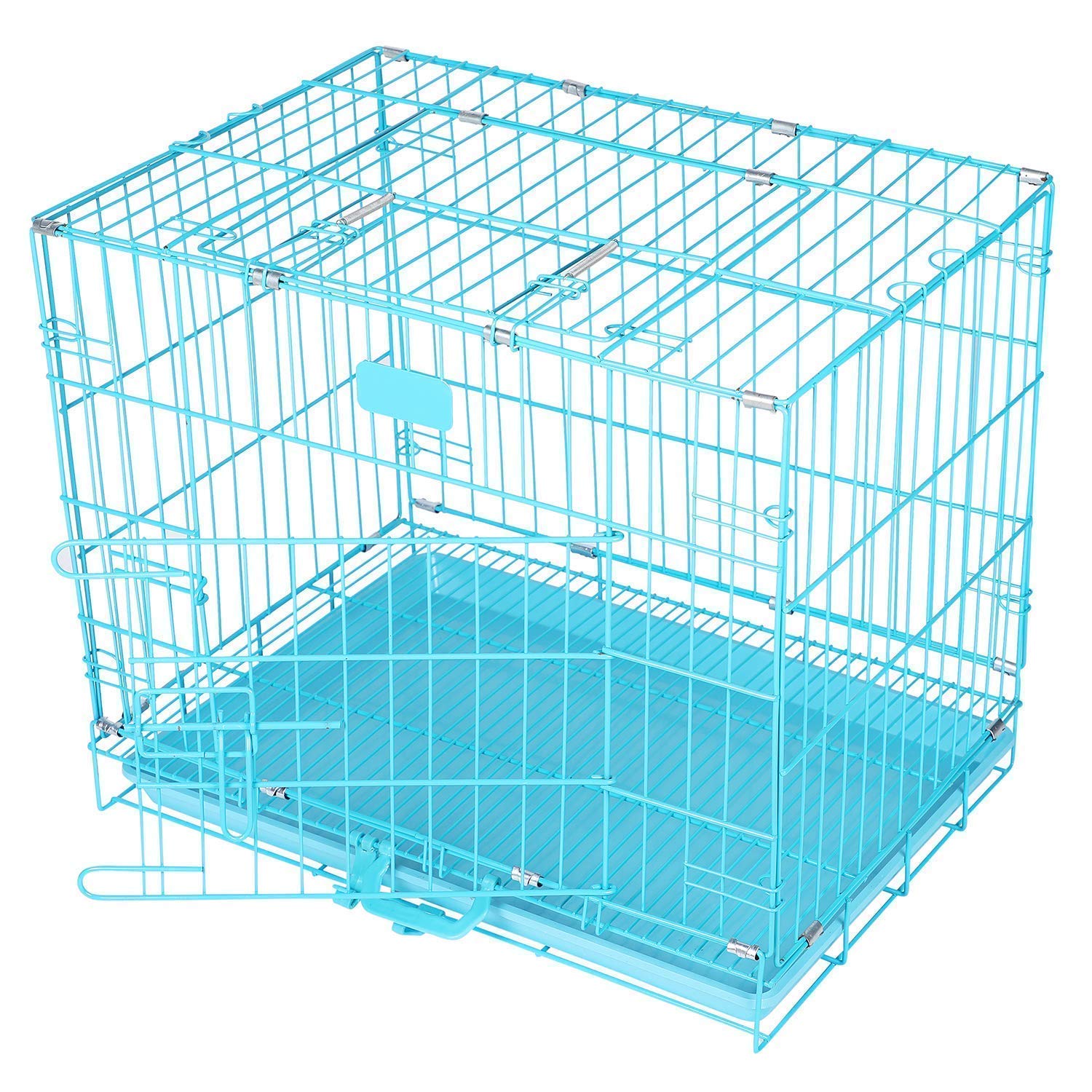 Metal Cage Single Folding Door with Removable Tray for Dog | Cat | Kitten | Pup | Rabbit – (Blue-30 Inch)
