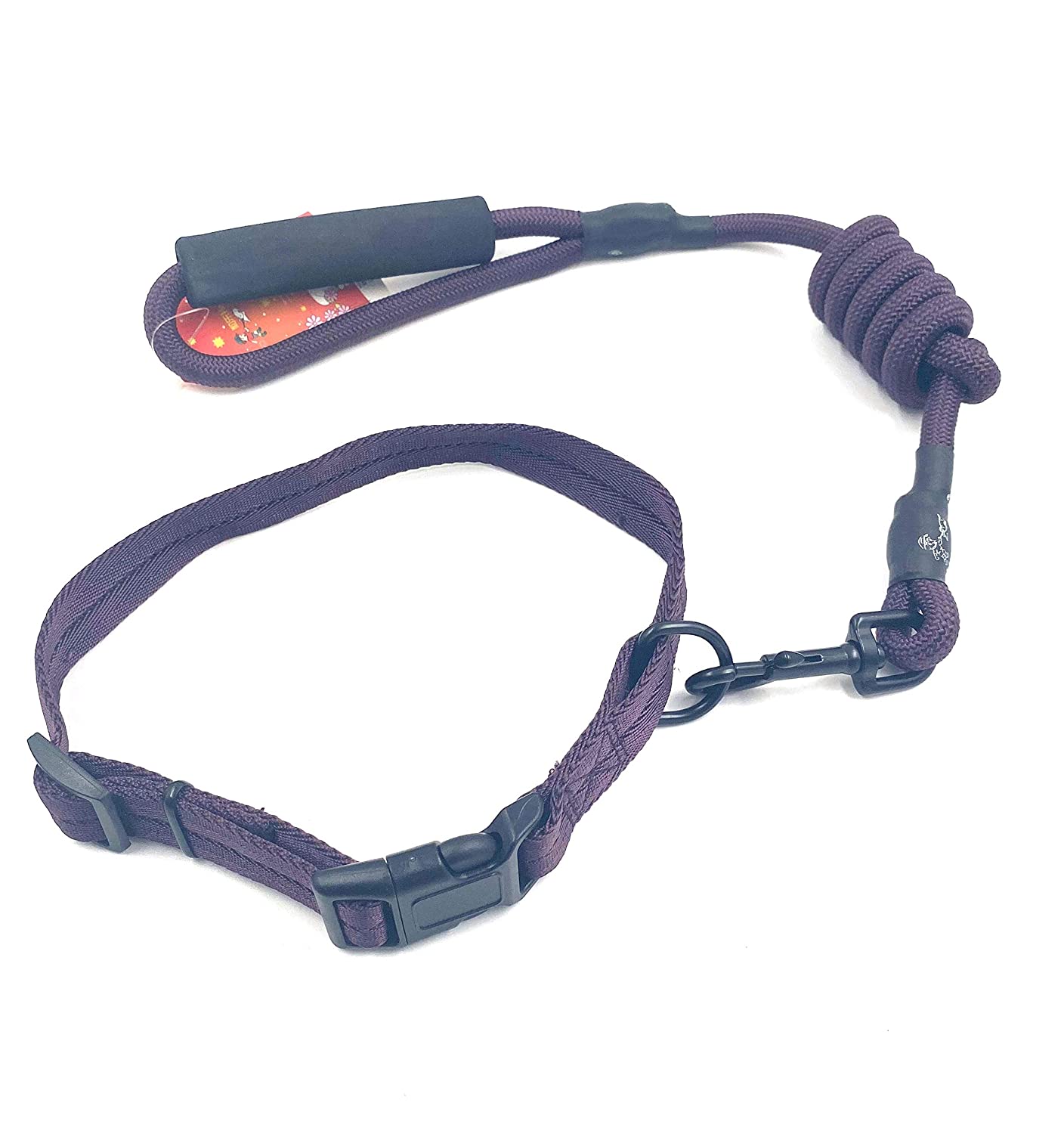 Gorilla pets Dog Collar with Leash Brown Color Powder Coated Anti Rust Metal Hooks (Purple)